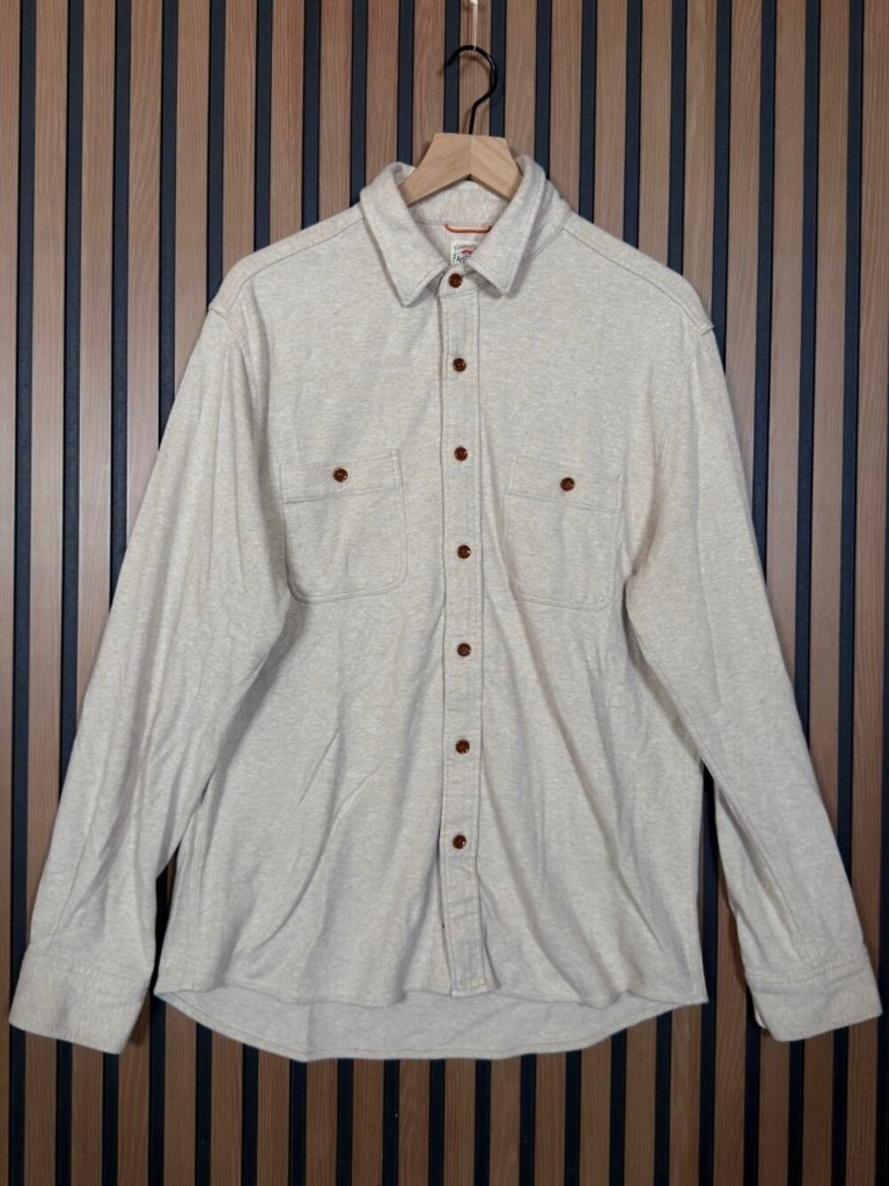 Faherty Shirt Large Beige Long Sleeve Collared Button Up Soft Knit 100% Cotton